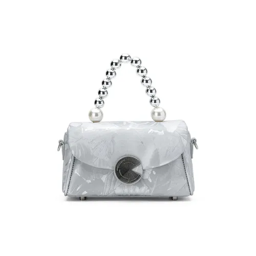 Simedin Коровья кожа Сумка Маленькая Женская Сатиновая Серебряная Кремовая