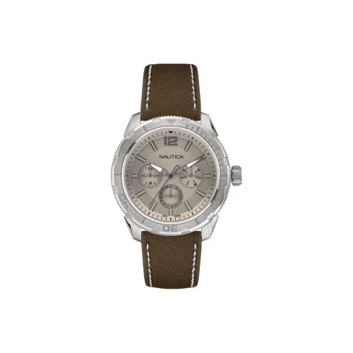 NAUTICA Наручные часы Кварцевый механизм Кожаный ремешок 48 мм Серый циферблат Унисекс NAPSTL002
