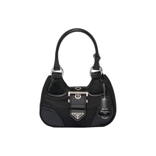 PRADA Переработанный нейлон кожа плечо сумка через плечо сумка-полумесяц сумка обычная женская черная