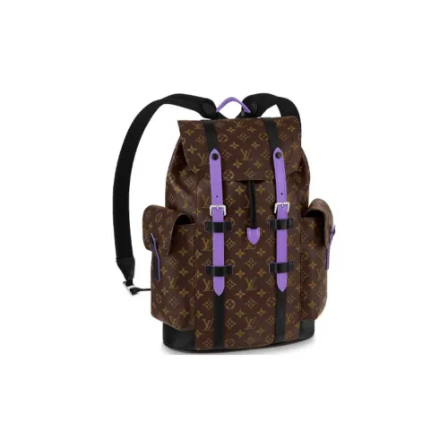 LOUIS VUITTON CHRISTOPHER Canvas Leather Backpack Medium Men's Brown Purple