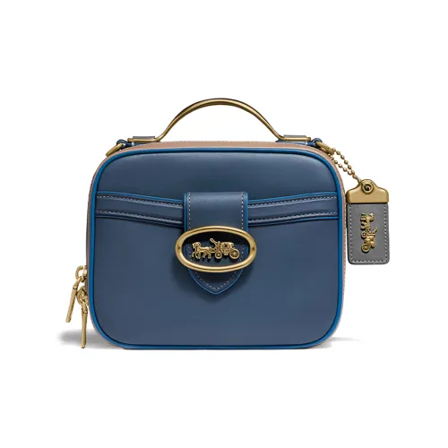 COACH Riley Кожа Обеденная Коробка Маленькая Квадратная Сумка Camera Сумка Сумка через плечо Сумка Маленькая Женская Синяя