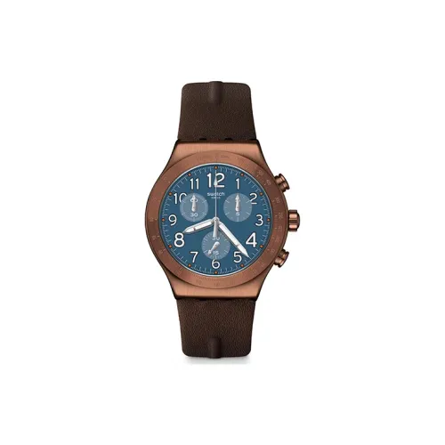 SWATCH Irony Collection Кварцевый механизм Мужские часы Циферблат 49 мм Синий Нержавеющий корпус Стальной корпус Кожаный ремешок