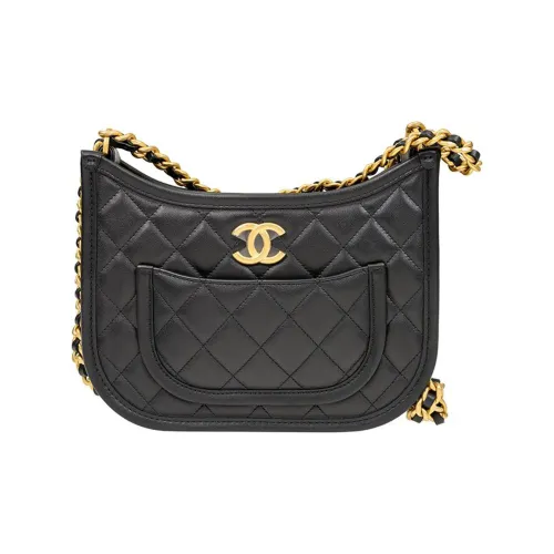 CHANEL Телячья кожа Сумка-хобо Сумка через плечо Женская Черная