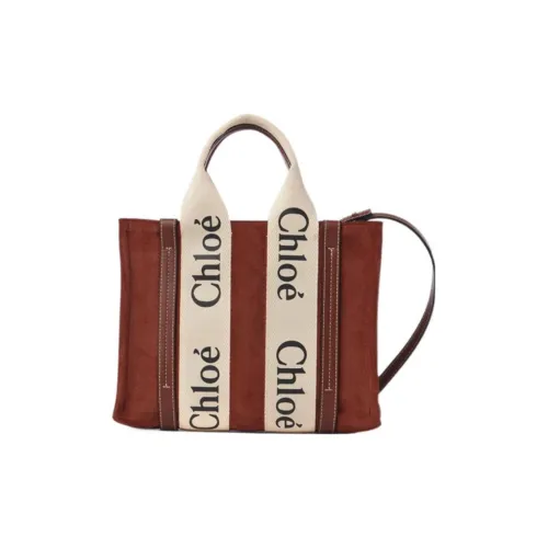 Chloe Woody Suede And Shiny Телячья кожа Сумка-тоут Сумка для покупок Сумка Маленькая Женская Коричневая