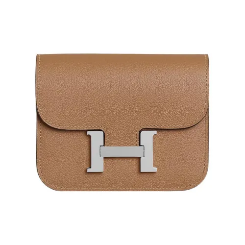 HERMES Constance Slim Кожа Evercolor Картхолдер Монетница Бананка Женские Молочно-чайный Лимон