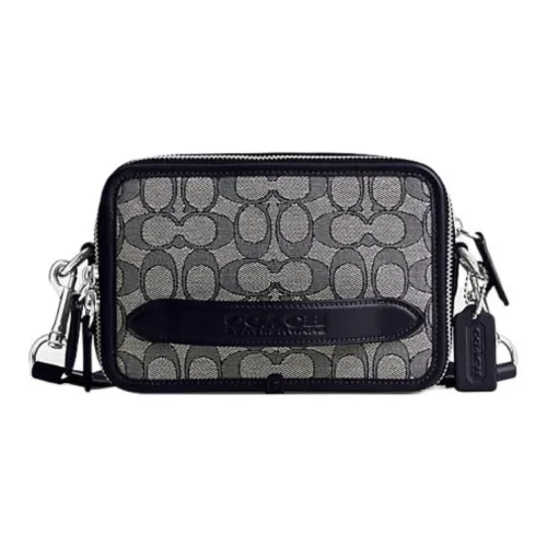 COACH Charter Ткань с коровьей кожей Сумка через плечо Маленькая Мужская Черная Серый