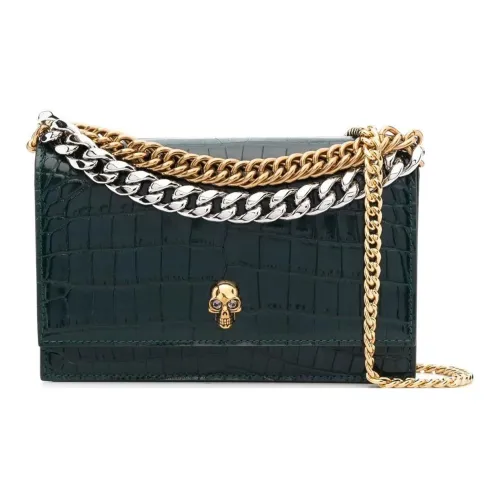 Alexander McQueen THE SKULL BAG Крокодил Тисненый Телячья кожа Сумка через плечо Сумка Маленькая Женская Зеленая