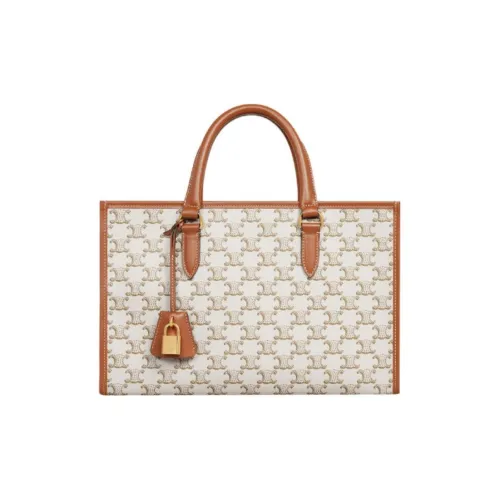 CELINE Cabas Коровья кожа Одно плечо Сумка Мини Женская Белая Рыжевато-коричневая