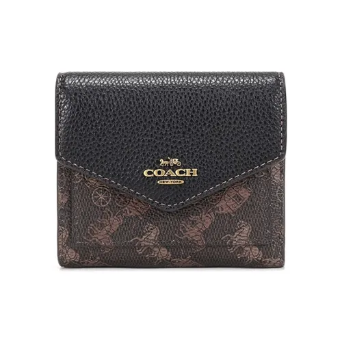 COACH Покрытый холст с полированной текстурой гальки кожаная сумка-конверт кошелек женский коричневый