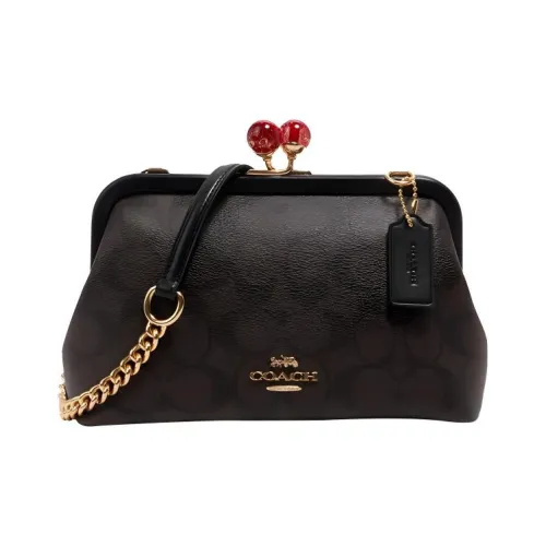 COACH Kisslock Покрытый холст с кожаными вставками замковая Kiss сумка портативная сумка через плечо женская коричневый черный