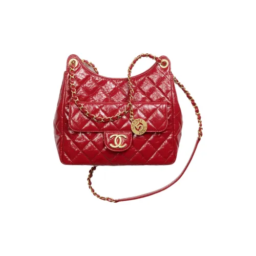 CHANEL HOBO Телячья кожа Сумка-хобо Одиночная Сумка через плечо Средний Женская Красная
