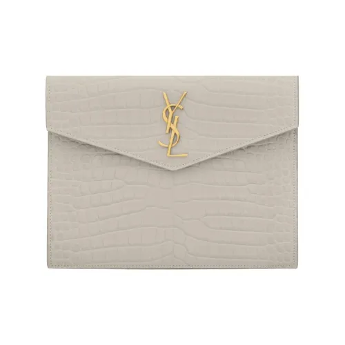SAINT LAURENT UPTOWN Коровья кожа Конверт Сумка Клатч Маленький Женская Белая