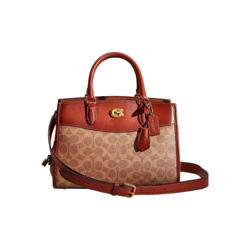 COACH Brooke Жаккард Холст Кожа Сумка через плечо Сумка Средний Женский Красный и Коричневый