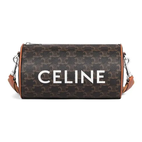 CELINE Гладкая коровья кожа Сумка через плечо Сумка на плечо Цилиндрическая сумка Унисекс Рыжевато-коричневый