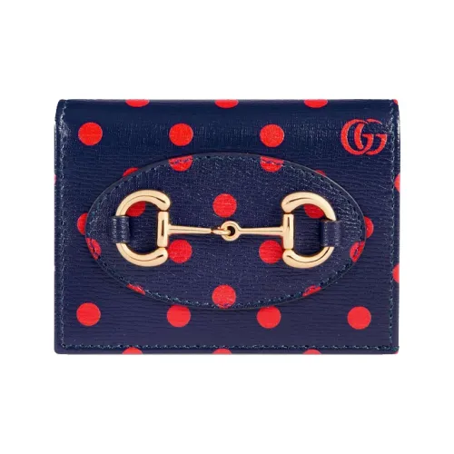 GUCCI Horsebit 1955 Кожа Кошелек Держатель для карт Женский Синий