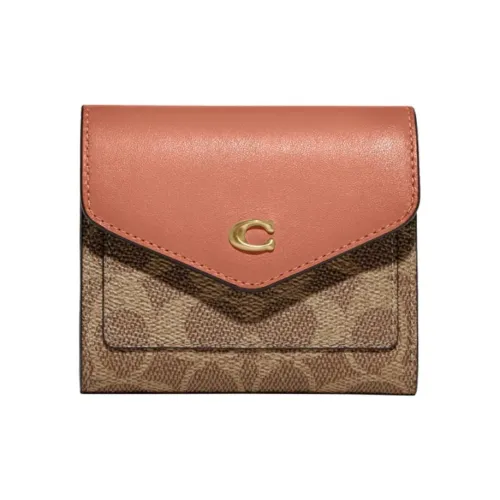 COACH Wyn Кожа Конверт Кошелек Маленький Женский Розовый и Коричневый с Монограммой