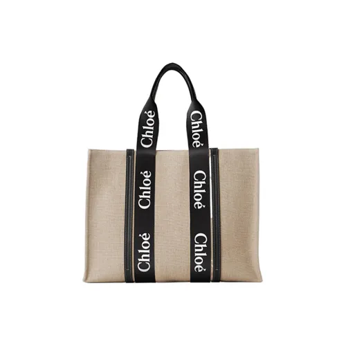 Chloe Древесные Льняная ткань Canvas Телячья кожа Тоут Сумка Сумка для покупок Холст Сумка Сумка на одно плечо