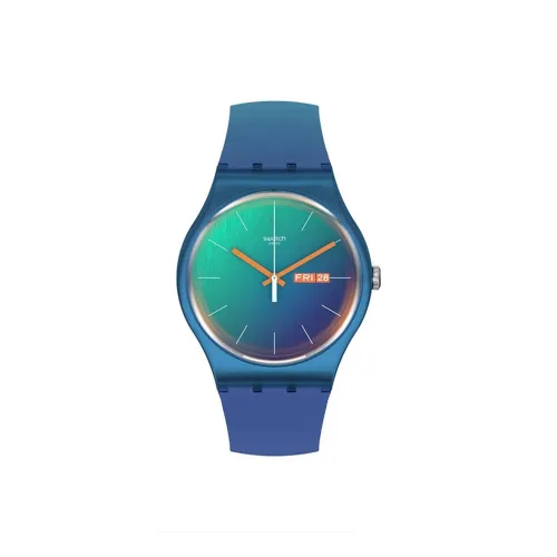 SWATCH NEW GENT Collection Кварцевый механизм Унисекс Часы 41 мм Синий циферблат Биоматериал Корпус Часы Силиконовый ремешок