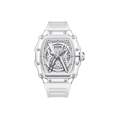 RONMAR Автоматический Механический Механизм Силиконовый Ремешок Часы Мужские Черный Циферблат