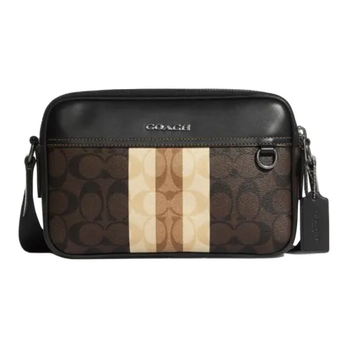 COACH Graham Холст и Кожа Camera Сумка Плечевая Сумка Средний Мужской Черный и Темно-Коричневый