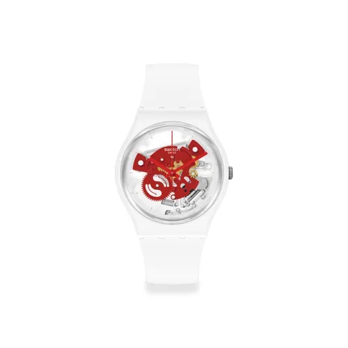 Swatch Quartz Механизм Унисекс Часы 34 мм Красный Циферблат Часы Ботаническая Керамика Чехлы Часов Bio Based Материал Ремешок