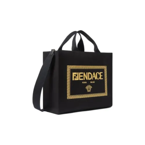 VERSACE X FENDI Коллаборация Холст Сумка-тоут Сумка для покупок Сумка через плечо Сумка Большая Мужская Черная
