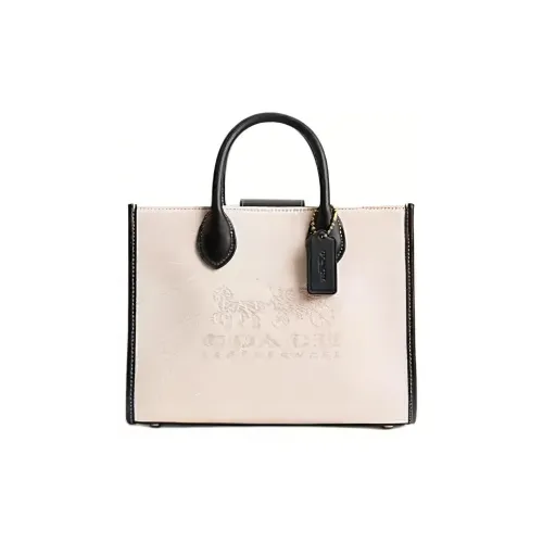 COACH Ace Коровья кожа Тоут Сумка Сумка для покупок Сумка среднего размера Женская Латунь и Черный