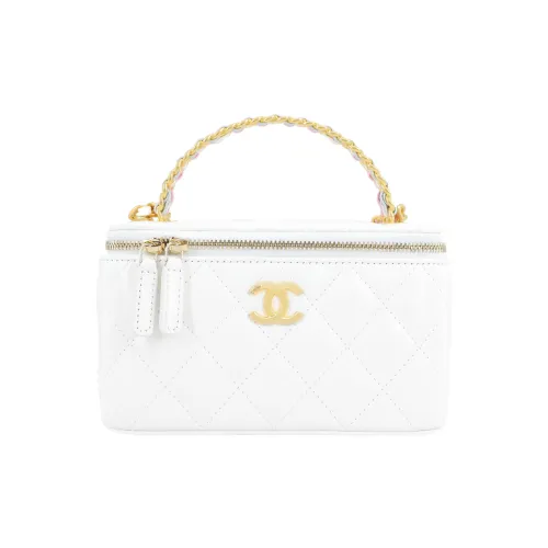CHANEL 23P SS Кожа Цепочка Коробка Сумка Сумка для макияжа Сумка для хранения Сумка Сумка через плечо Сумка через плечо Женская Белая