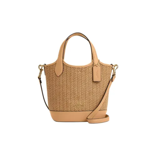 COACH Hanna Солома с Гладкой кожей Ведрообразная Сумка Сумка через плечо Маленькая Женская Multiple Латте