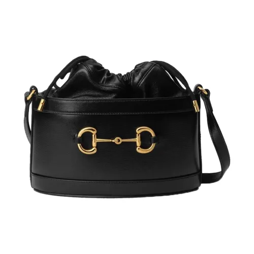 GUCCI Horsebit 1955 Кожаная сумка-ведро сумка через плечо женская черная