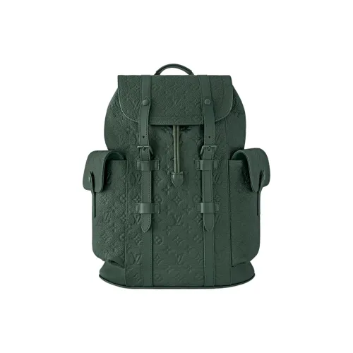 LOUIS VUITTON CHRISTOPHER Taurillon Монограмма Тисненая Коровья кожа Рюкзак Средний Мужской Лесной зеленый