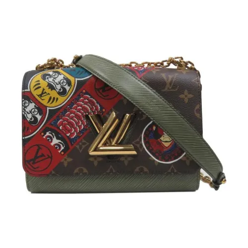 LOUIS VUITTON Twist Холст с коровьей кожей Сумка через плечо Средний Женский Коричневый Хаки