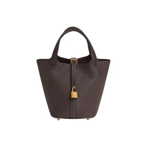 HERMES Picotin Lock Clemence Bullock Кожа Корзина Сумка Сумка-ведро Женская Сумка 3S Macassar Эбони Цвет