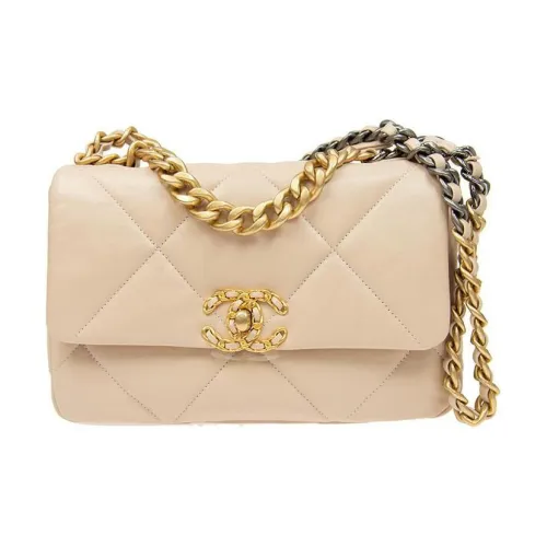 CHANEL 19Bag Овчина Сумка Сумка через плечо Сумка через плечо Маленькая Женская Молочно-чайная