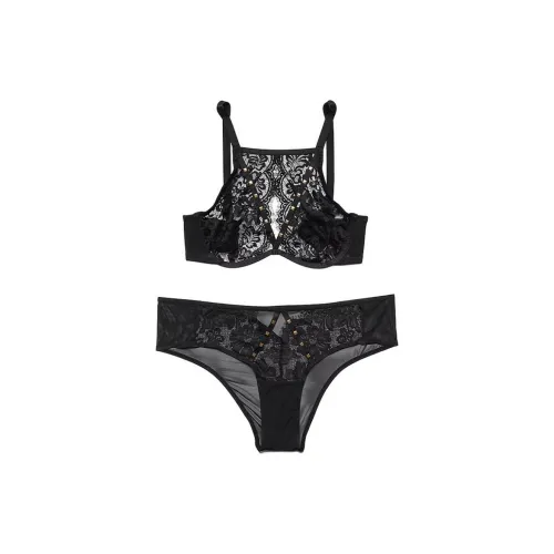 Victoria's Secret Розовый Emmeline Plunge Бюстгальтер и Трусы Комплект Глубокий Черный Комплект Нижнего Белья Женская Ворон