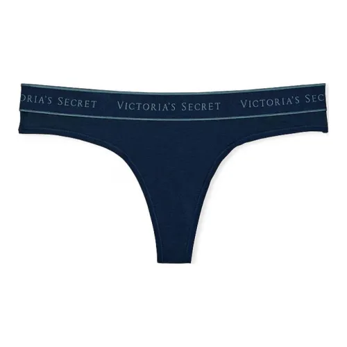 Victoria's Secret Розовый Хлопок Логотип Хлопок Кружево Обхват талии Стринг Panty NN Нижнее белье Женские 1 шт Темно-синий