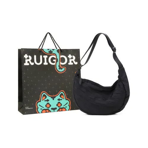 RUIGOR Ткань Полумесяц Сумка Курьерская Сумка Сумка через плечо Средняя Унисекс Черная