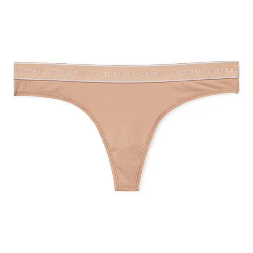 Victoria's Secret Розовый Хлопок Логотип Хлопок Стринг Пантика Бежевый Трусы Женские 1 Пачка Коричневый