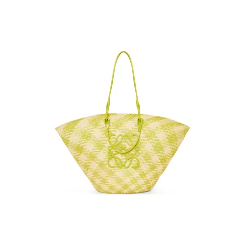 LOEWE Anagram Basket Пальма Телячья кожа Сумка Большая Женская Естественный и Лаймово-зеленый