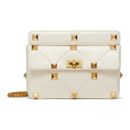 Valentino Roman Stud Diamond Quilted Nappa Sheep Leather Handheld Large Women's Ivory