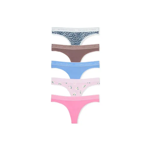 Victoria's Secret Розовый 5 пар Логотип Хлопок Стринг Трусы Свежий MULTI Нижнее белье Женские 5 пар Многоцветный