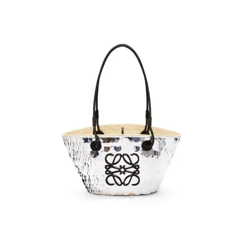 LOEWE Anagram Basket Блестки Irica Пальма Волокно с Коровья кожа Сумка сумка через плечо Женские