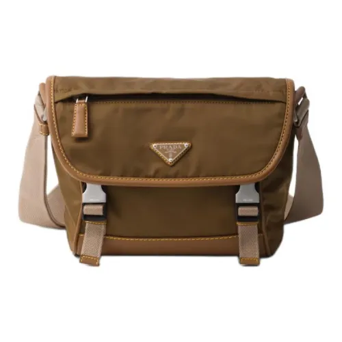 PRADA Переработанный нейлон с кожаными вставками сумка через плечо мужская сумка бежевый цвет