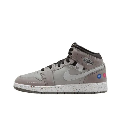 Jordan Air Jordan 1 Амортизация Износостойкий MID Топ Винтажные баскетбольные кроссовки Мужской Серый