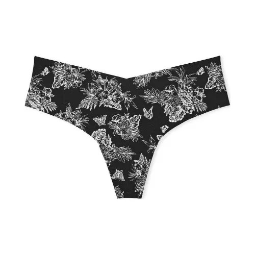 Victoria's Secret Розовый No Show No Show Стринг Panty Black Tropical Toile Нижнее белье Женские 1 упаковка Черный