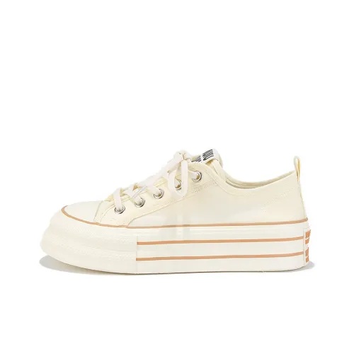 Yobn Canvas Shoes Low Top Beige Women's