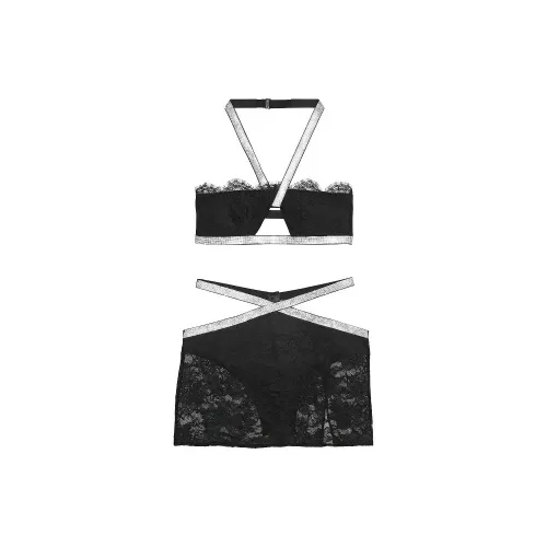 Victoria's Secret Розовый Новый! SHINE Ремень Халтер Bralette и Мини-Юбка Комплект Черный Комплект Пижама Женские Черный