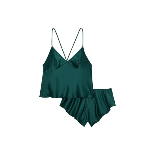 Victoria's Secret Satin Open Back Cami Shorts Set Pajama Set Women's Green Виктория Секрет Сатин Открытый Спина Ками и Шорты Комплект Пижамный Комплект Женский Зеленый