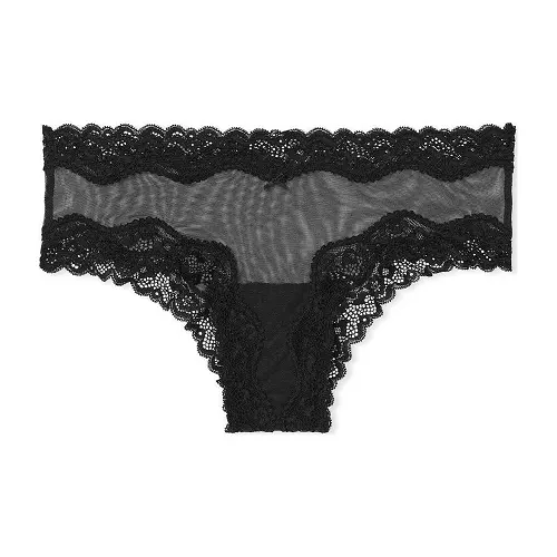 Victoria's Secret Розовый Tease Сетка Кружевная отделка Cheeky Panty Черные трусы Женские 1 упаковка Черный