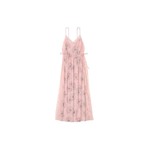 Victoria's Secret Розовый Модал Кружевная отделка Высокий разрез Maxi Slip Dres POF Ночная сорочка Женские Розовый OUTLINE Цветочный
